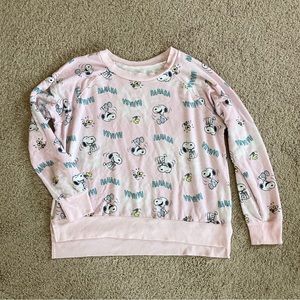 Womens XL Peanuts Snoopy Pajama Sweatshirt Graphic Top